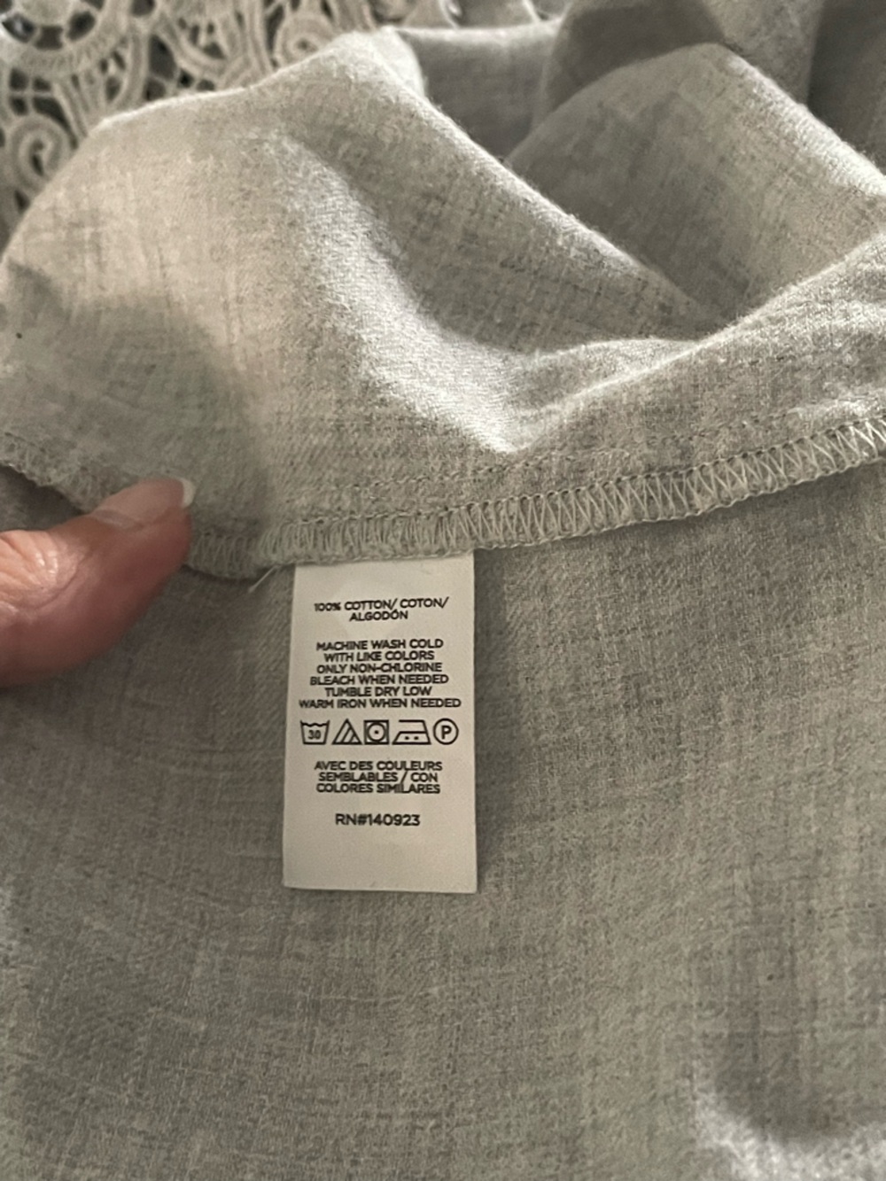 LOFT Light Grayish green Button Placket Top with Crochet Shoulder Panels - Picture 6 of 6